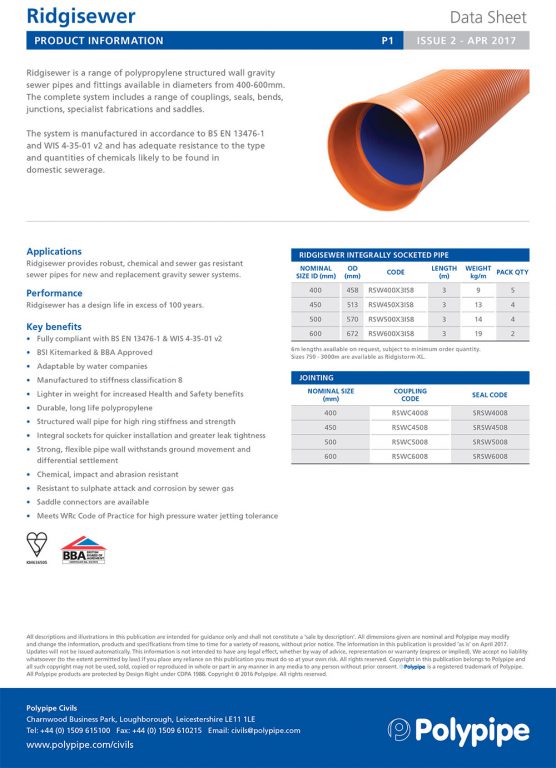 Ridgisewer Data Sheet